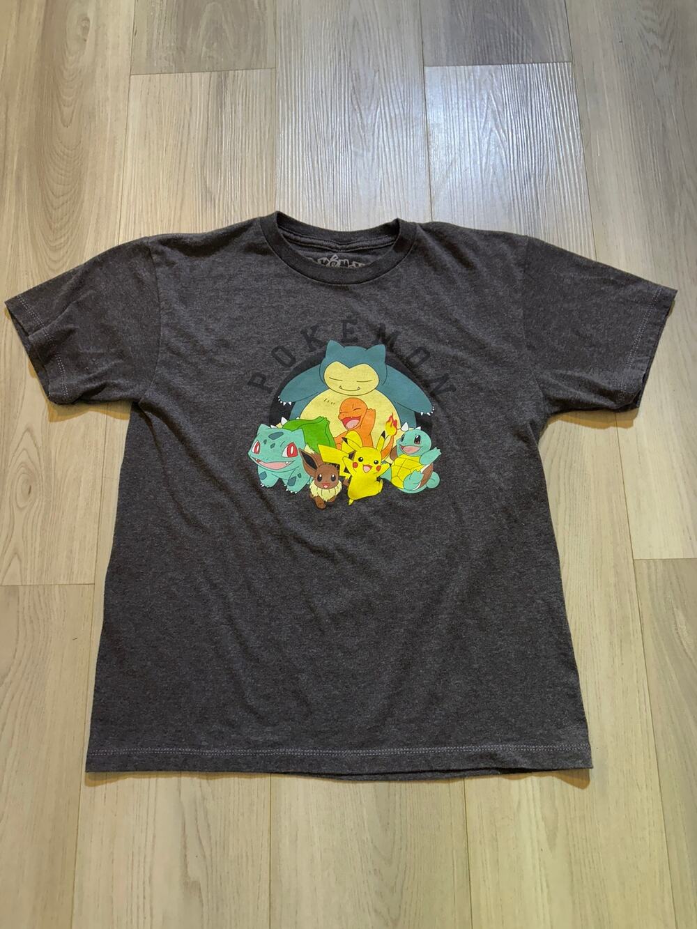 Official Pokémon Boys Youth Medium M 8-10 Snorlax Pikachu Graphic T-Shirt Gray